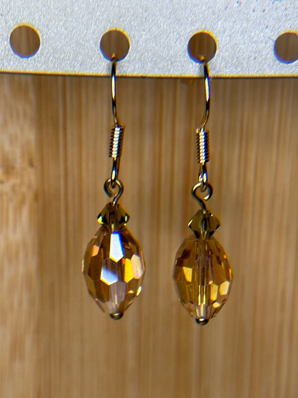 Gold-Tone Faceted Vintage Crystal Drop Earrings Amber